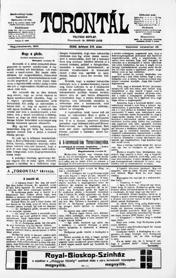 Torontál, 39. évf. 1910. november 26. 270. sz.
