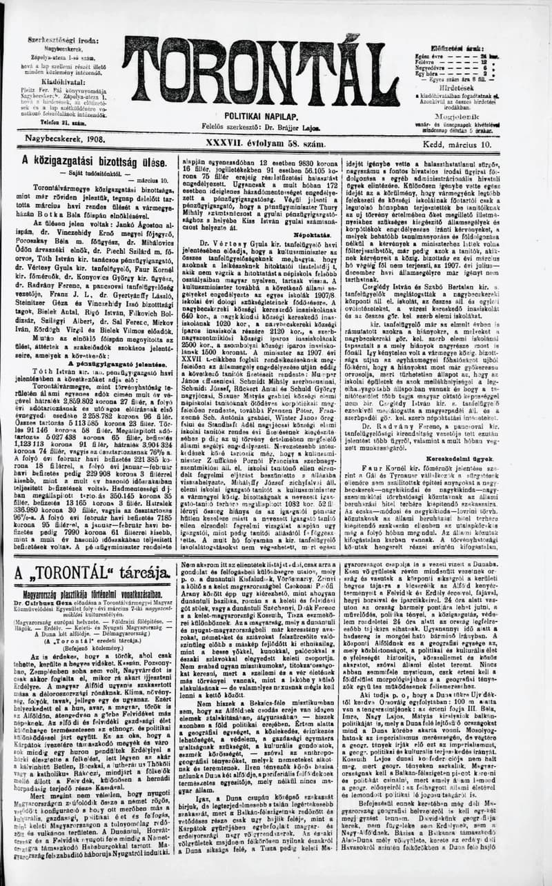 Torontál, 37. évf. 1908. március 10. 58. sz.