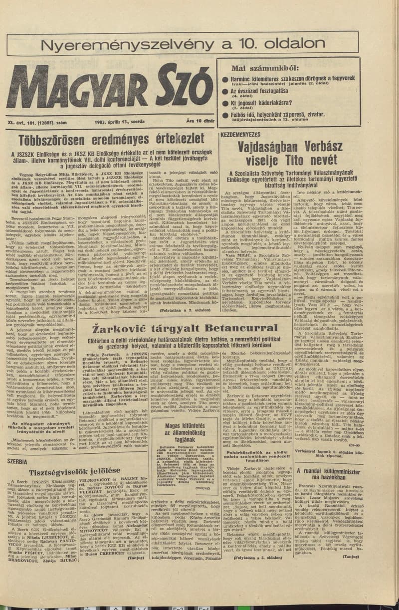 Magyar Szó, 40. évf. 1983. április 13. 101. sz. 1–24. oldal