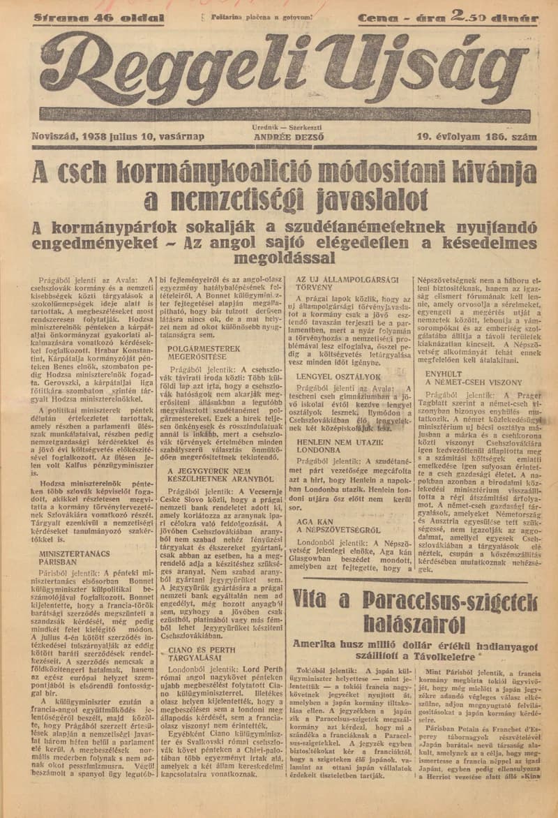 Reggeli Újság, 19. évf. 1938. július 10. 186. sz.