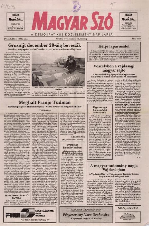 Magyar Szó, 56. évf. 1999. december 12. 246. sz. 1–24. oldal