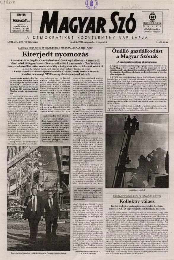Magyar Szó, 58. évf. 2001. szeptember 14. 210. sz. 1–16. oldal
