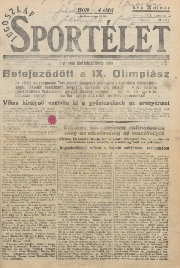 Jugoszláv sportélet, 7. évf. 1928. augusztus 12. 30. sz.
