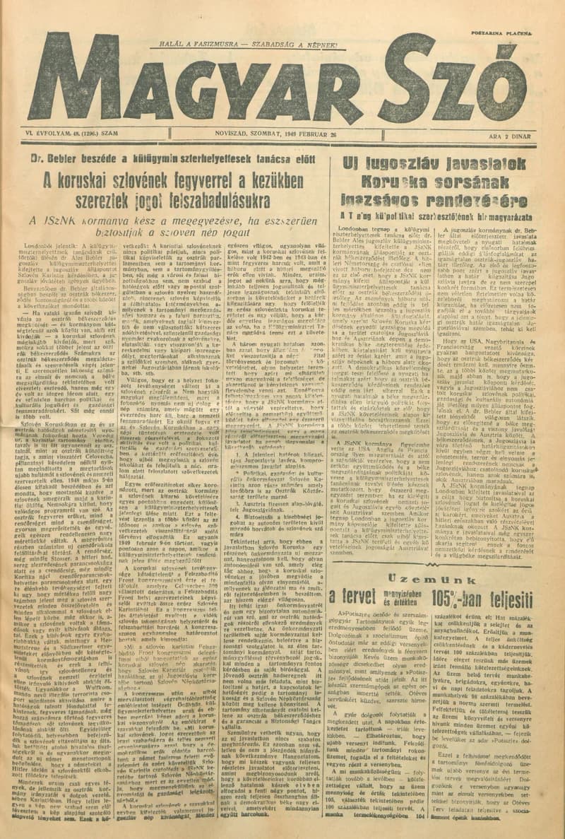 Magyar Szó, 6. évf. 1949. február 26. 48. sz. 1–4. oldal