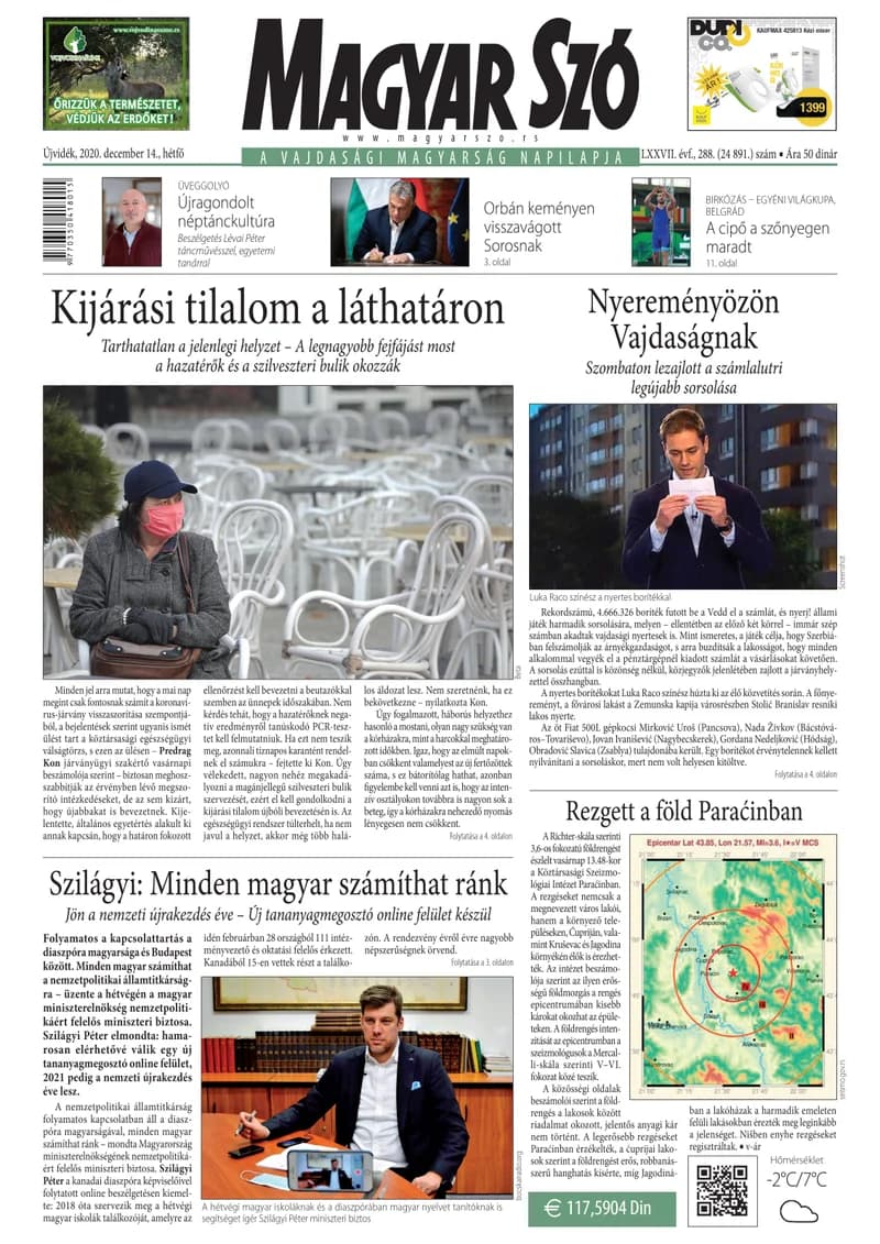 Magyar Szó, 77. évf. 2020. december 14. 288. sz. 1–16. oldal