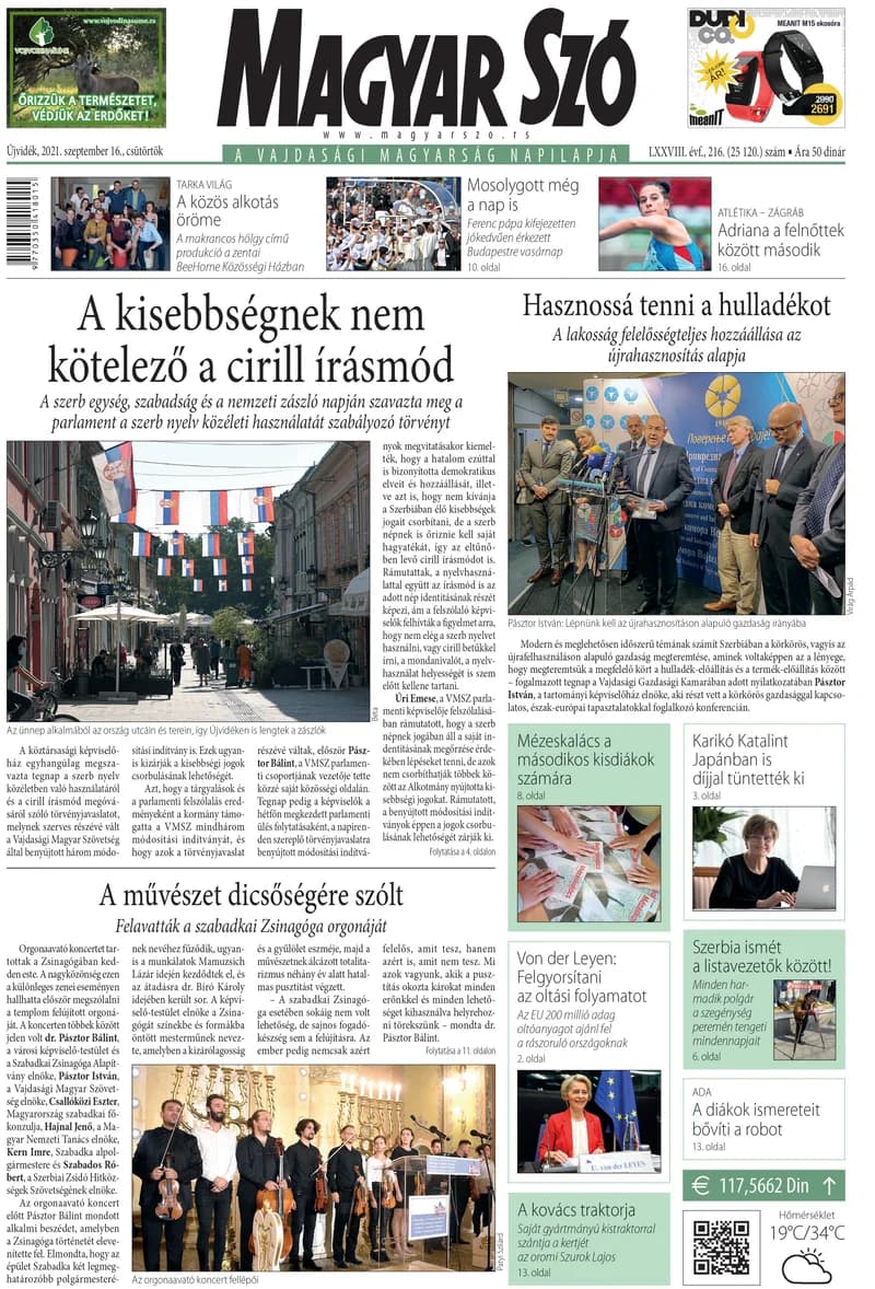 Magyar Szó, 78. évf. 2021. szeptember 16. 216. sz. 1–20. oldal