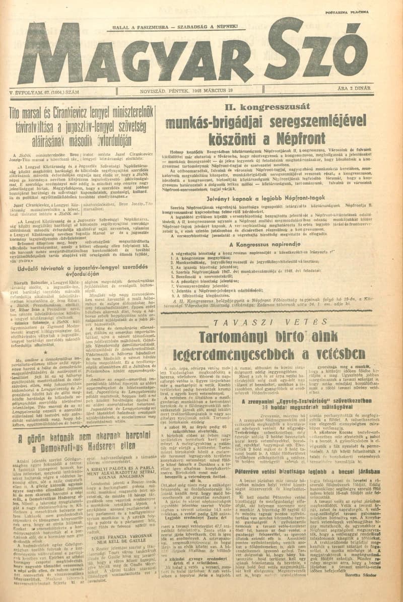 Magyar Szó, 5. évf. 1948. március 19. 67. sz. 1–6. oldal