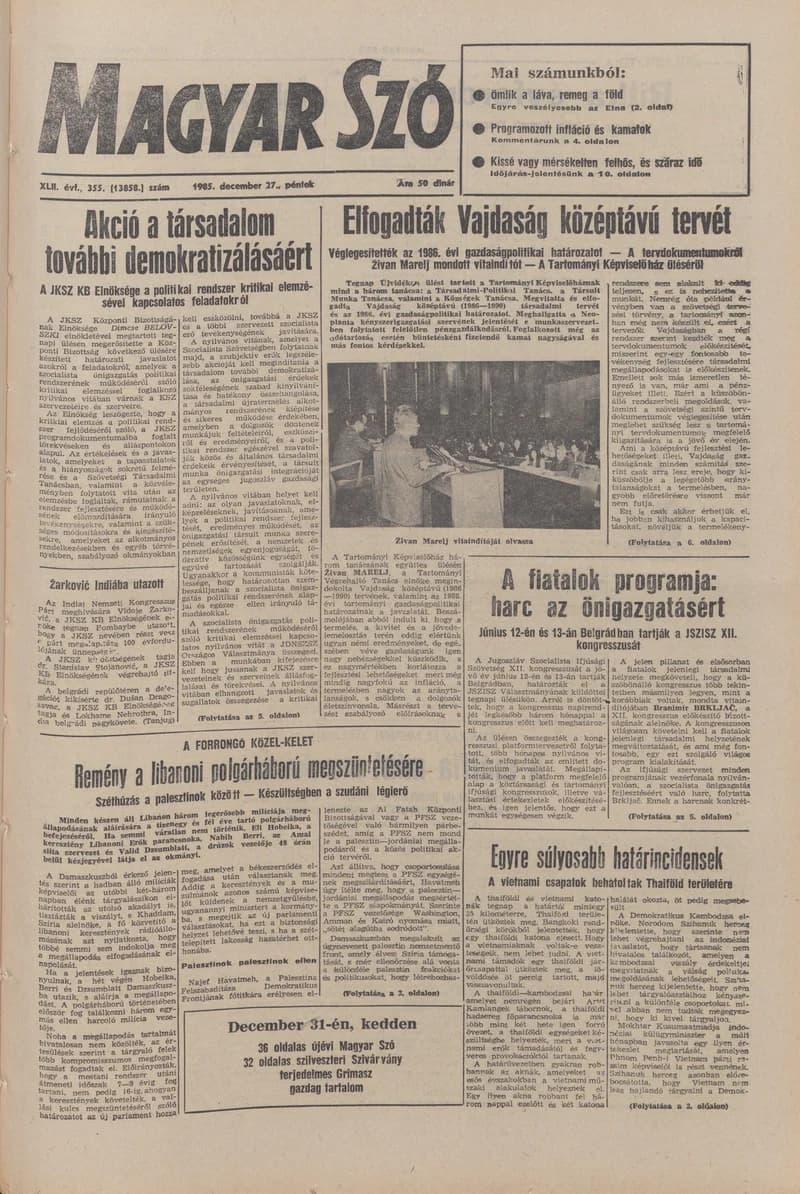 Magyar Szó, 42. évf. 1985. december 27. 355. sz. 1–20. oldal