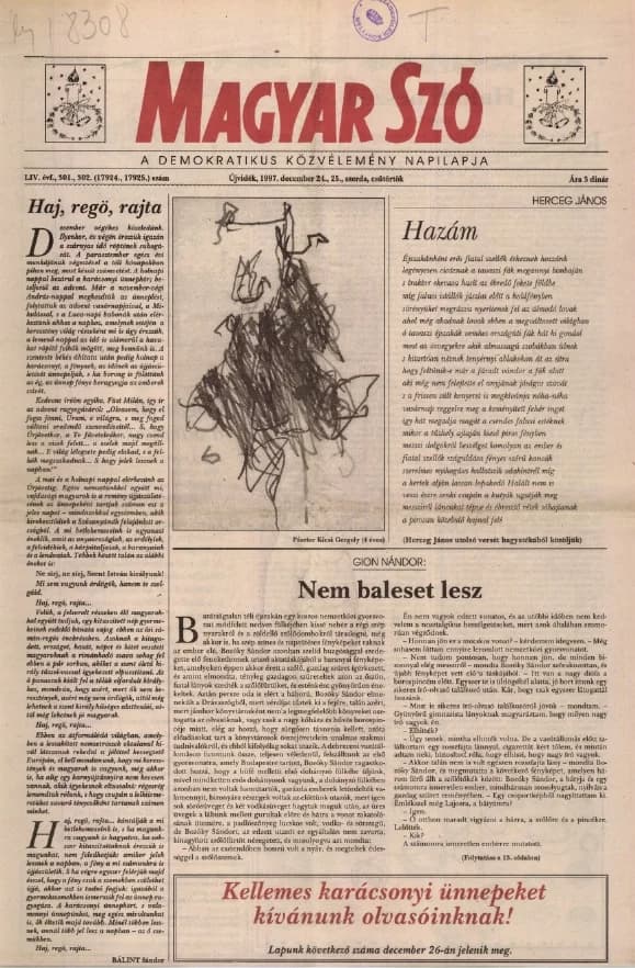 Magyar Szó, 54. évf. 1997. december 24. – 25. 301–302. sz. 1–24. oldal