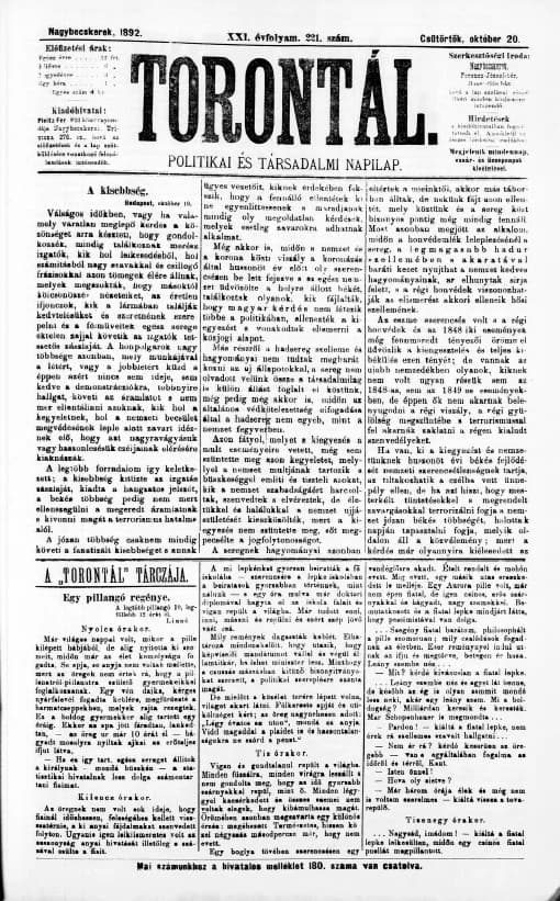 Torontál, 21. évf. 1892. október 20. 221. sz.