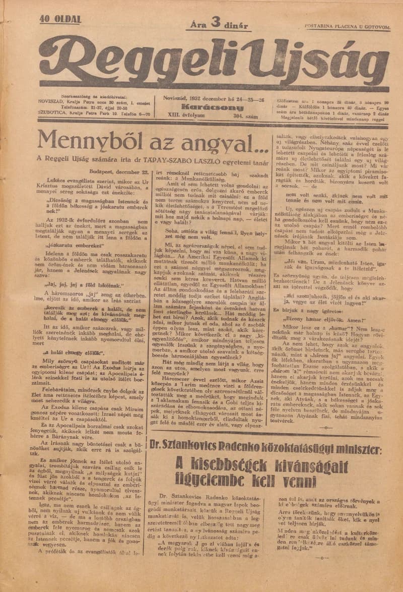 Reggeli Újság, 13. évf. 1932. december 24. – 26. 304. sz.