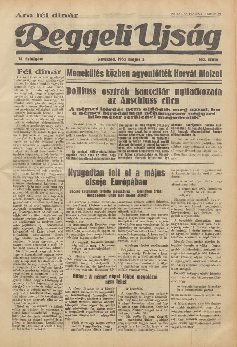 Reggeli Újság, 14. évf. 1933. május 3. 103. sz.