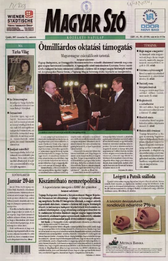 Magyar Szó, 64. évf. 2007. december 13. 292. sz. 1–20. oldal