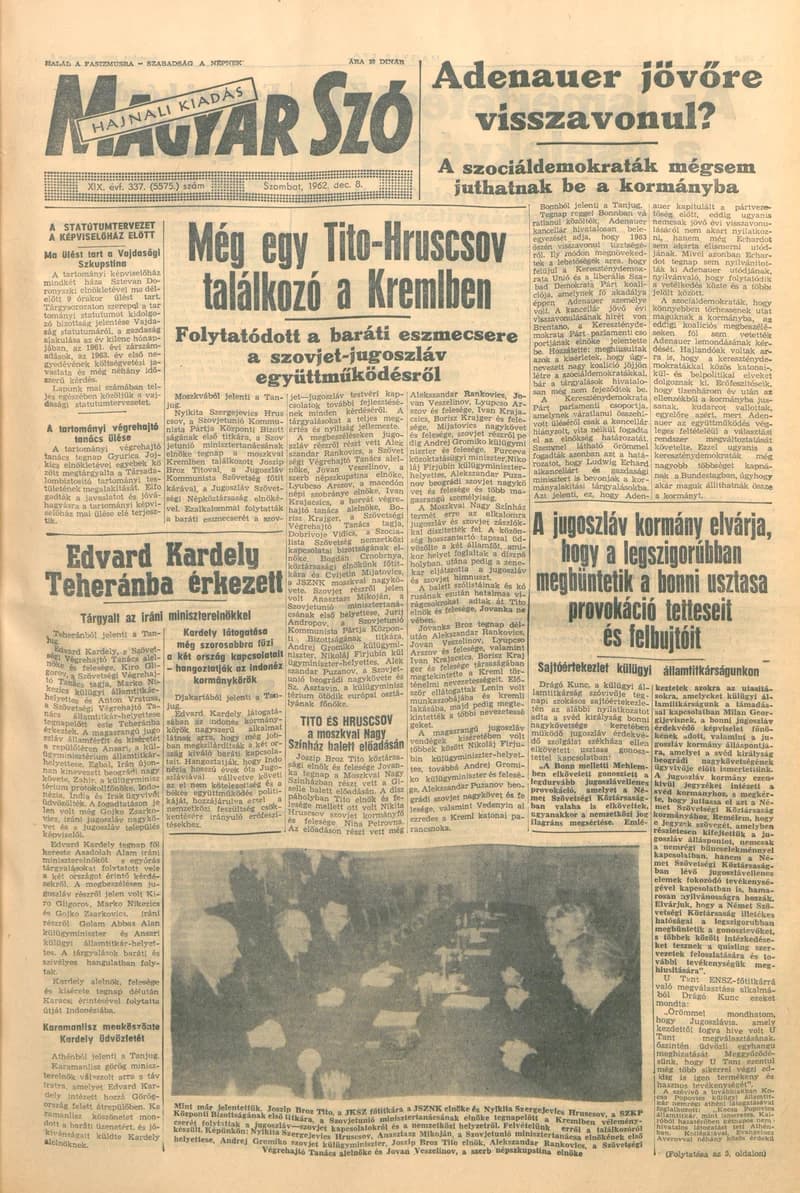Magyar Szó, 19. évf. 1962. december 8. 337. sz.