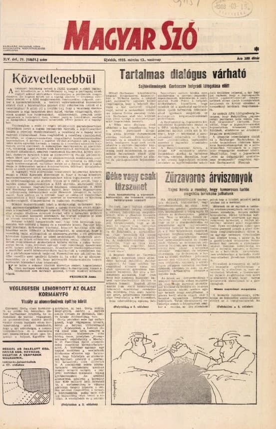 Magyar Szó, 45. évf. 1988. március 13. 71. sz. 1–32. oldal