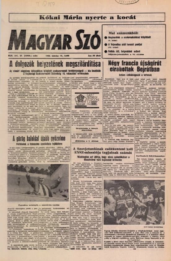 Magyar Szó, 43. évf. 1986. március 10. 67. sz. 1–20. oldal