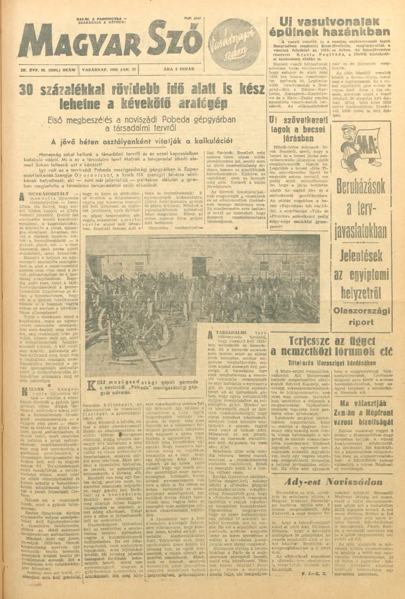 Magyar Szó, 9. évf. 1952. január 27. 23. sz. 1–8. oldal