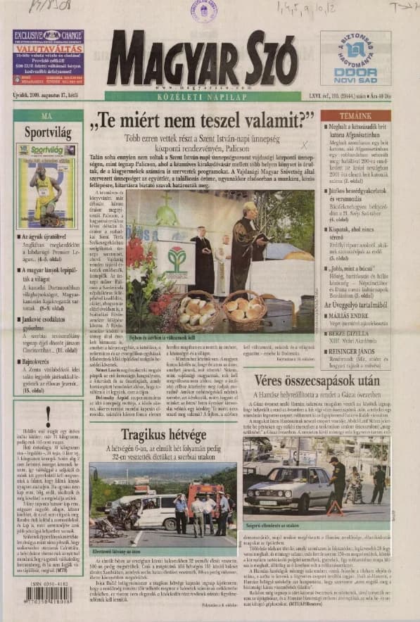 Magyar Szó, 66. évf. 2009. augusztus 17. 190. sz. 1–16. oldal