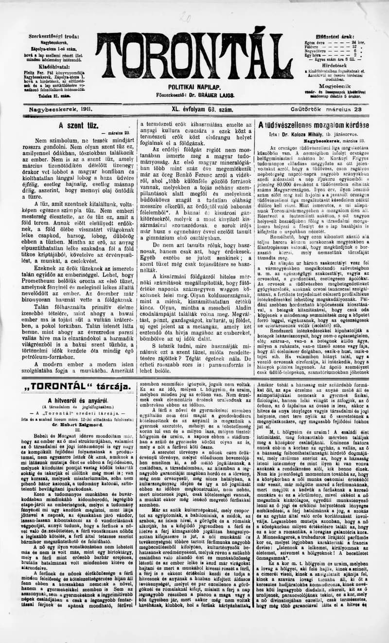 Torontál, 40. évf. 1911. március 23. 68. sz.