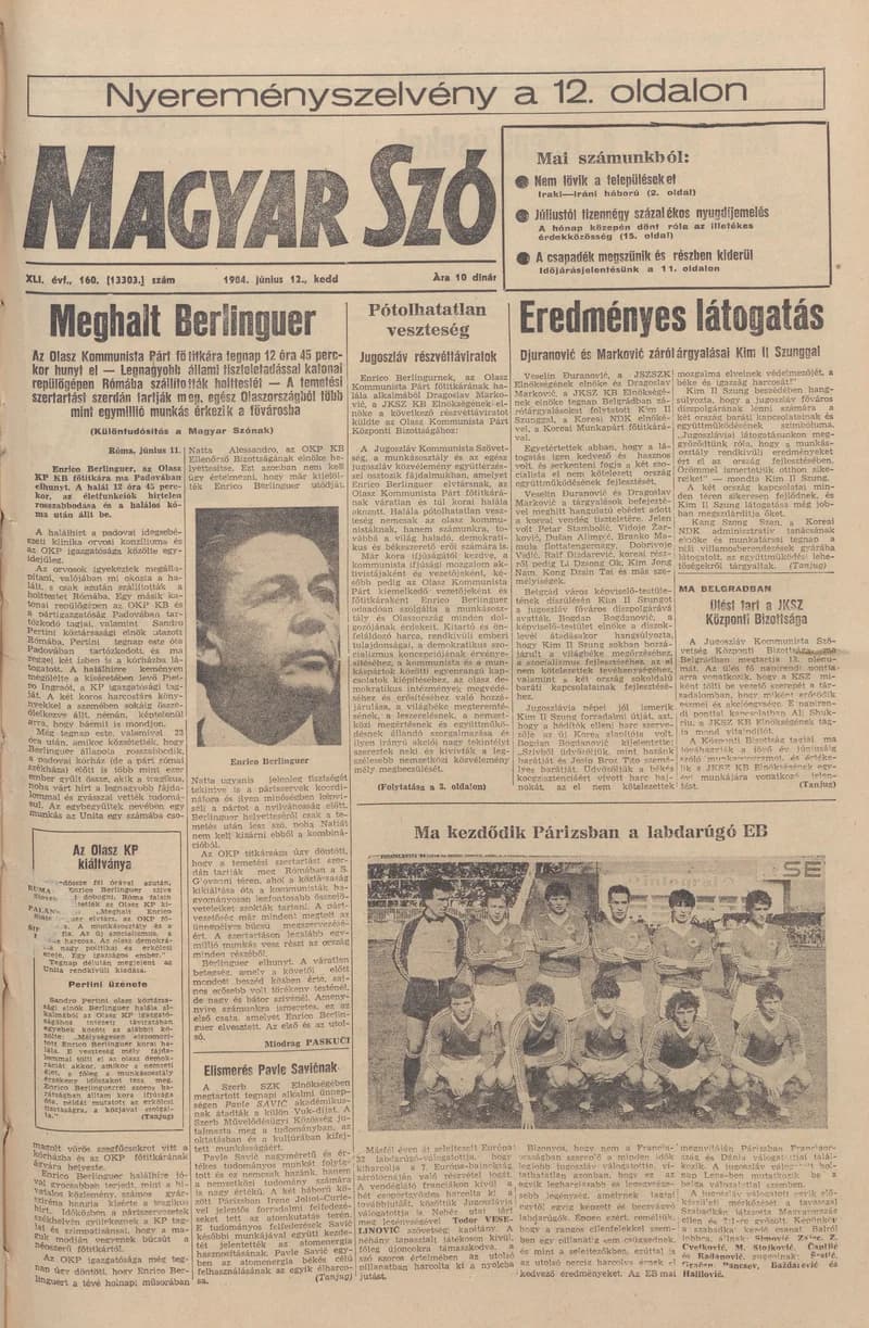 Magyar Szó, 41. évf. 1984. június 12. 160. sz. 1–20. oldal