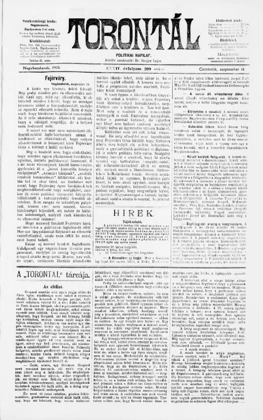 Torontál, 34. évf. 1905. szeptember 14. 209. sz.