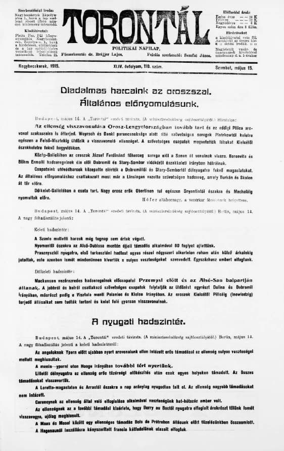 Torontál, 44. évf. 1915. május 15. 110. sz.