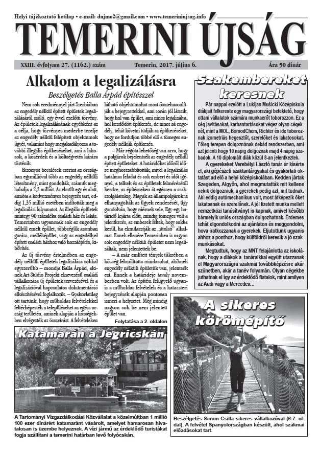 Temerini Újság, 23. évf. 2017. július 6. 27. sz.