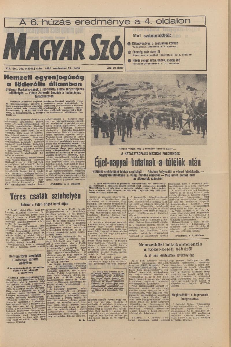 Magyar Szó, 42. évf. 1985. szeptember 23. 262. sz. 1–20. oldal
