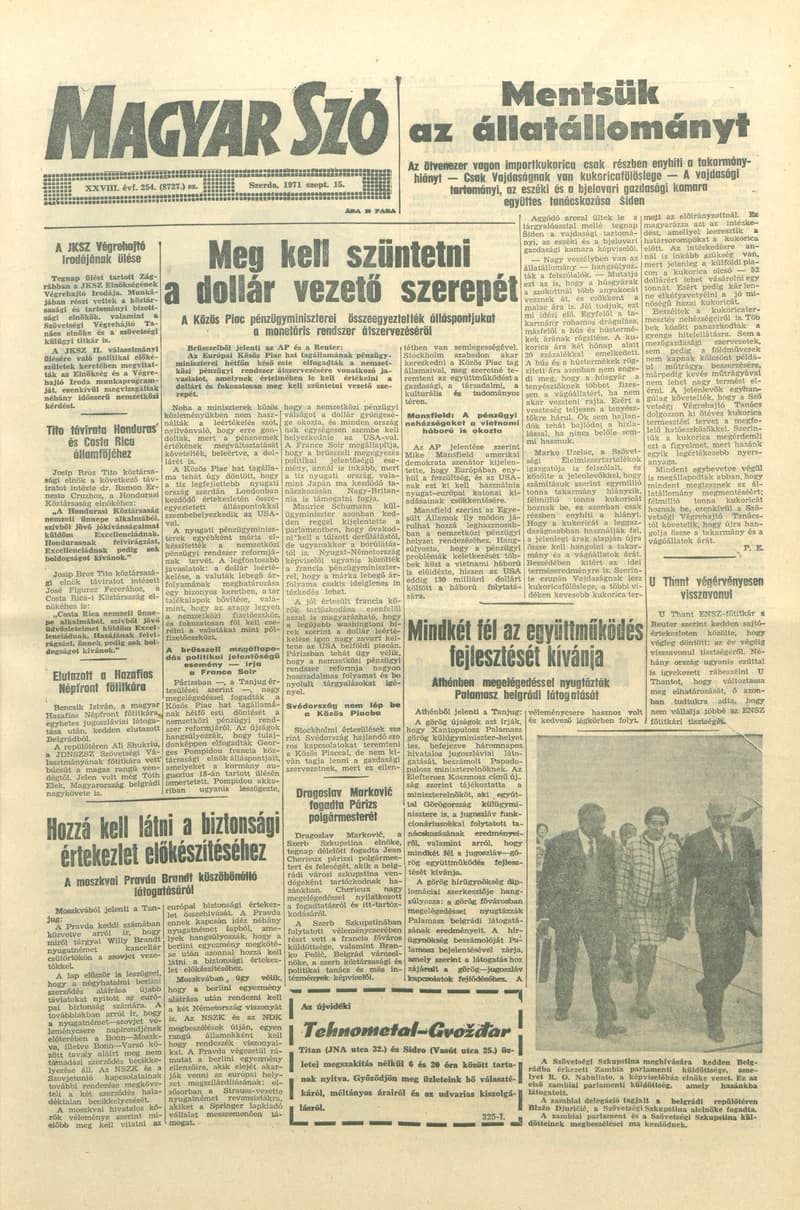 Magyar Szó, 28. évf. 1971. szeptember 15. 254. sz. 1–16. oldal