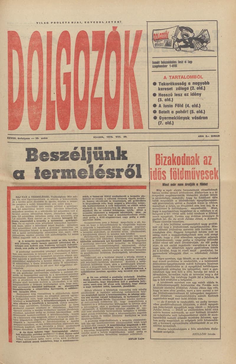 Dolgozók, 29. évf. 1975. augusztus 29. 35. sz.