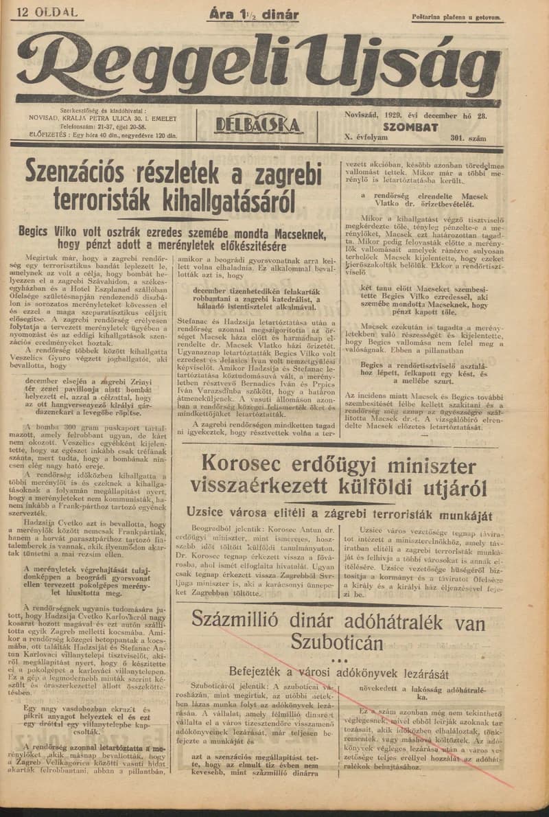 Reggeli Újság, 10. évf. 1929. december 28. 301. sz.