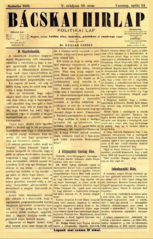 Bácskai Hirlap, 5. évf. 1901. április 14. 56. sz.