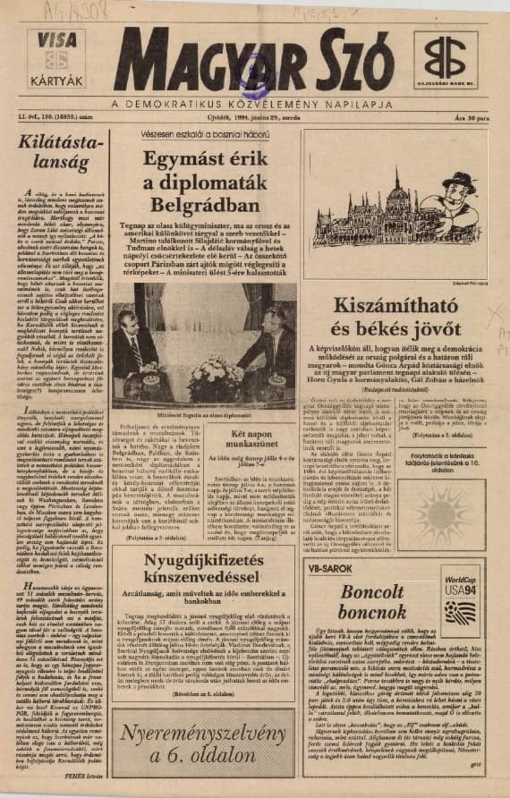 Magyar Szó, 51. évf. 1994. június 29. 130. sz. 1–16. oldal