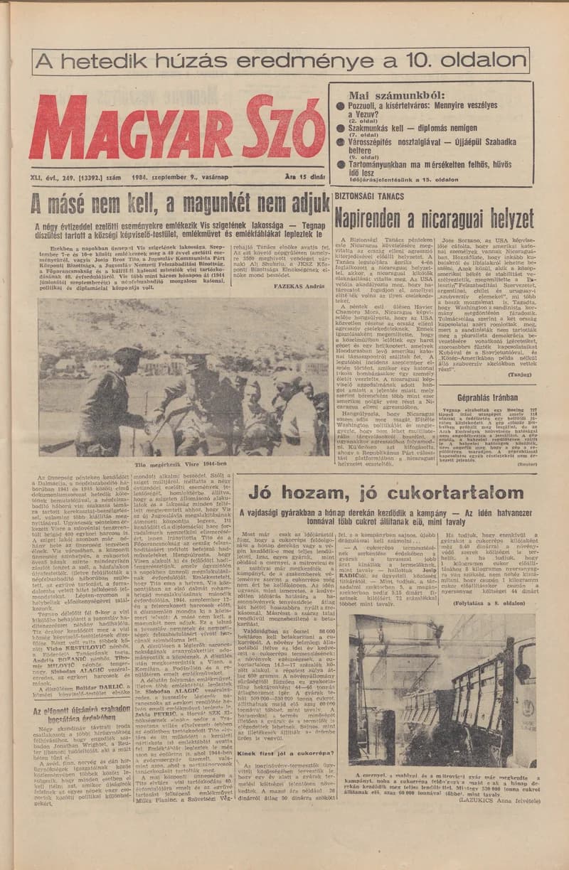Magyar Szó, 41. évf. 1984. szeptember 9. 249. sz. 1–24. oldal