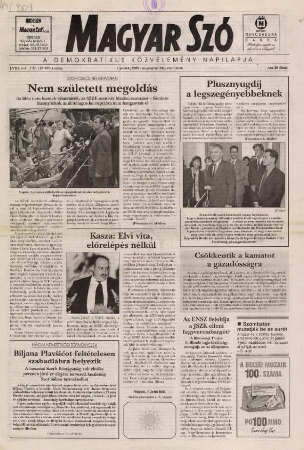 Magyar Szó, 58. évf. 2001. augusztus 30. 197. sz. 1–16. oldal