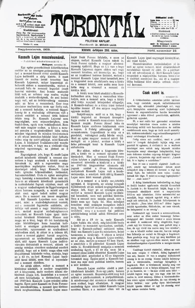 Torontál, 38. évf. 1909. november 22. 266. sz.