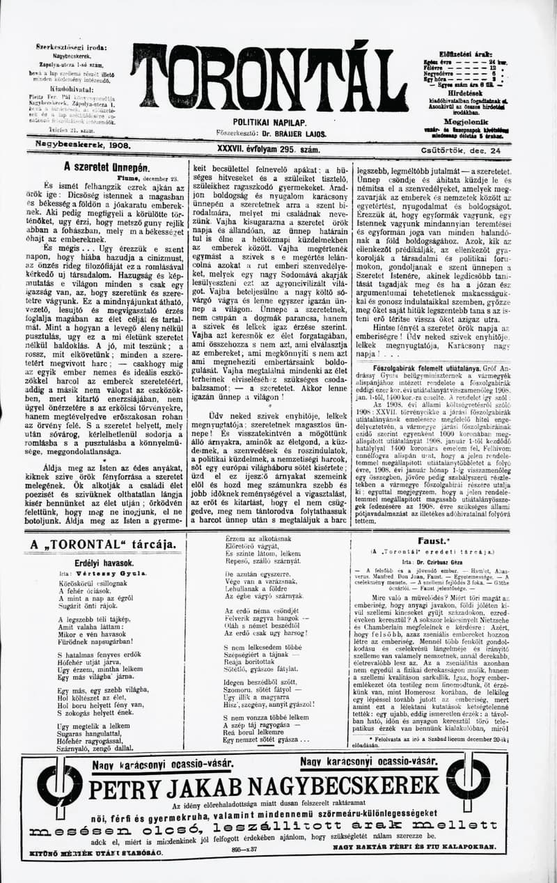 Torontál, 37. évf. 1908. december 24. 295. sz.