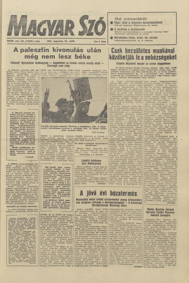 Magyar Szó, 39. évf. 1982. augusztus 23. 231. sz. 1–8. oldal