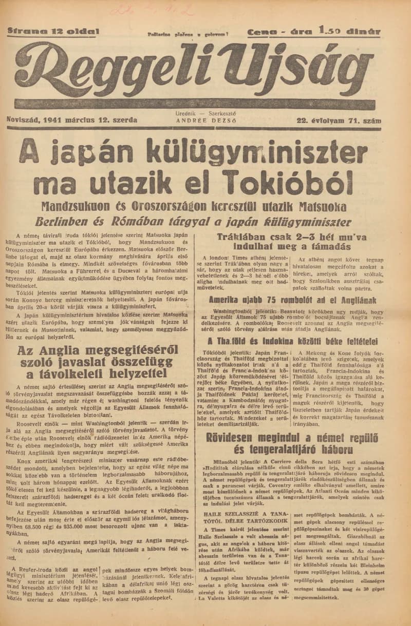 Reggeli Újság, 22. évf. 1941. március 12. 71. sz.