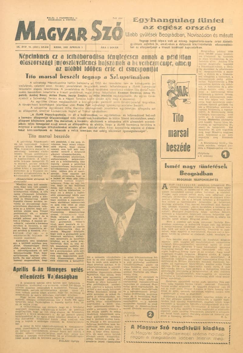 Magyar Szó, 9. évf. 1952. április 1. 79. sz. 1–4. oldal