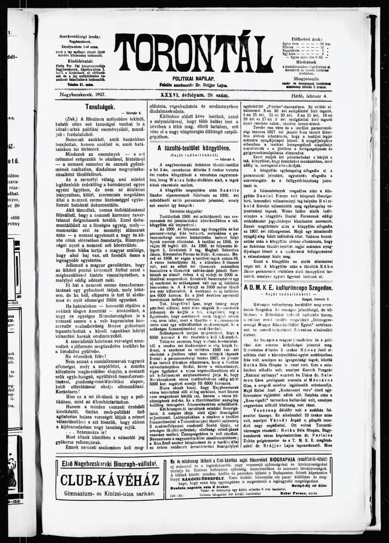 Torontál, 36. évf. 1907. február 4. 28. sz.