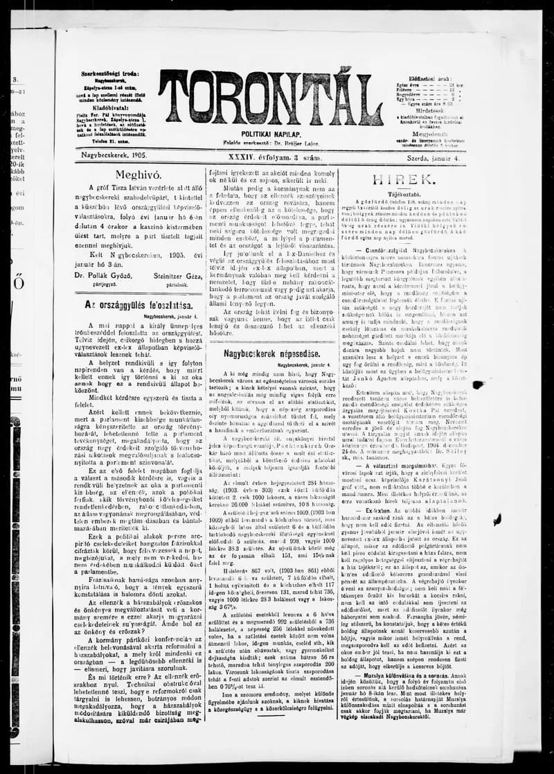 Torontál, 34. évf. 1905. január 4. 3. sz.