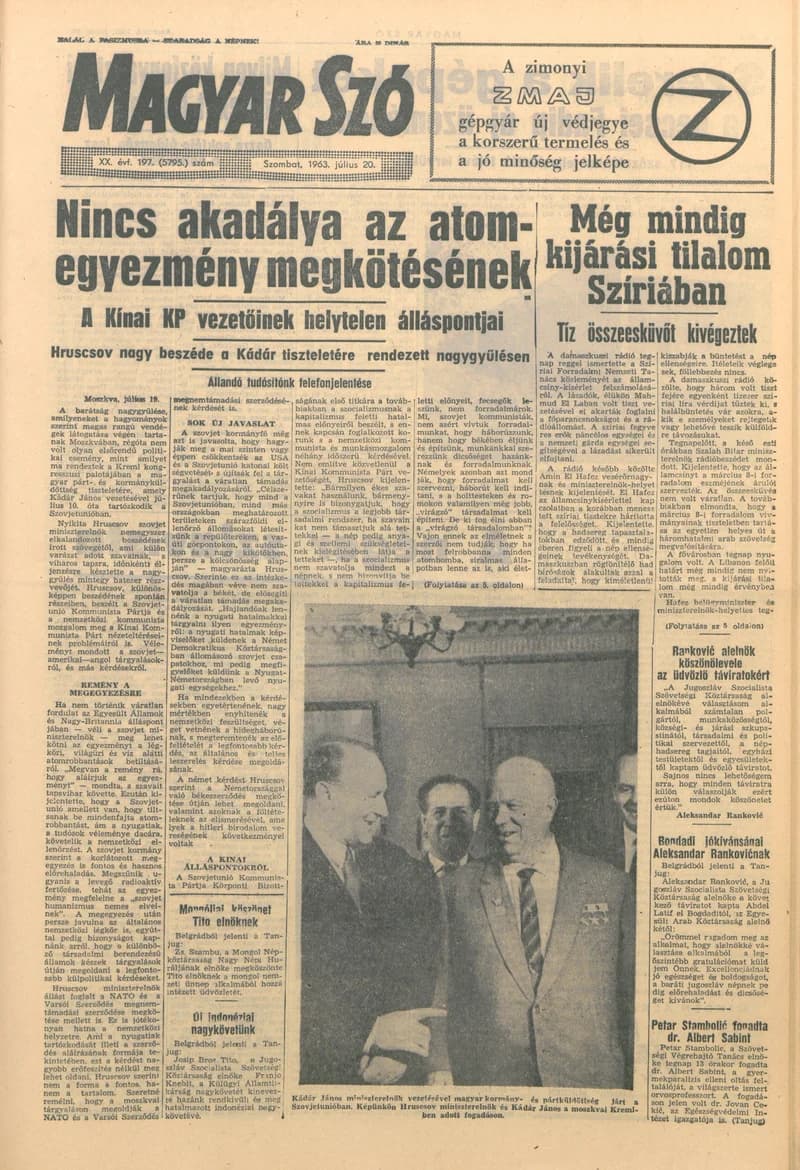 Magyar Szó, 20. évf. 1963. július 20. 197. sz. 1–12. oldal