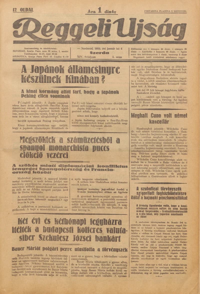 Reggeli Újság, 14. évf. 1933. január 4. 3. sz.