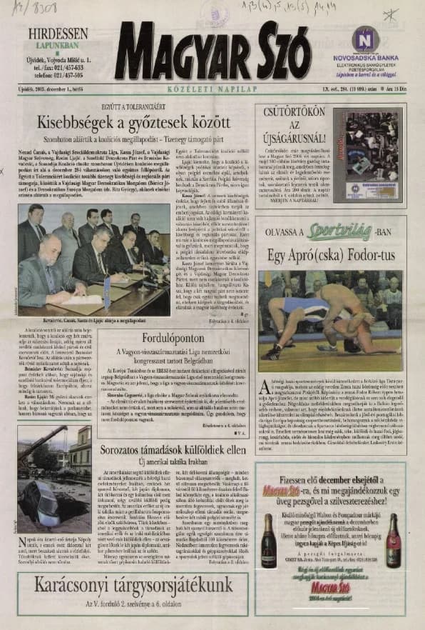 Magyar Szó, 60. évf. 2003. december 1. 284. sz. 1–16. oldal