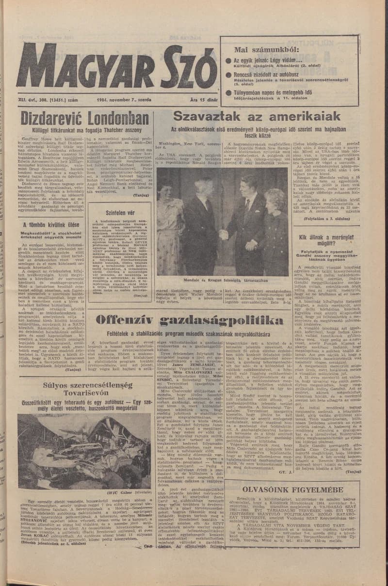 Magyar Szó, 41. évf. 1984. november 7. 308. sz. 1–16. oldal