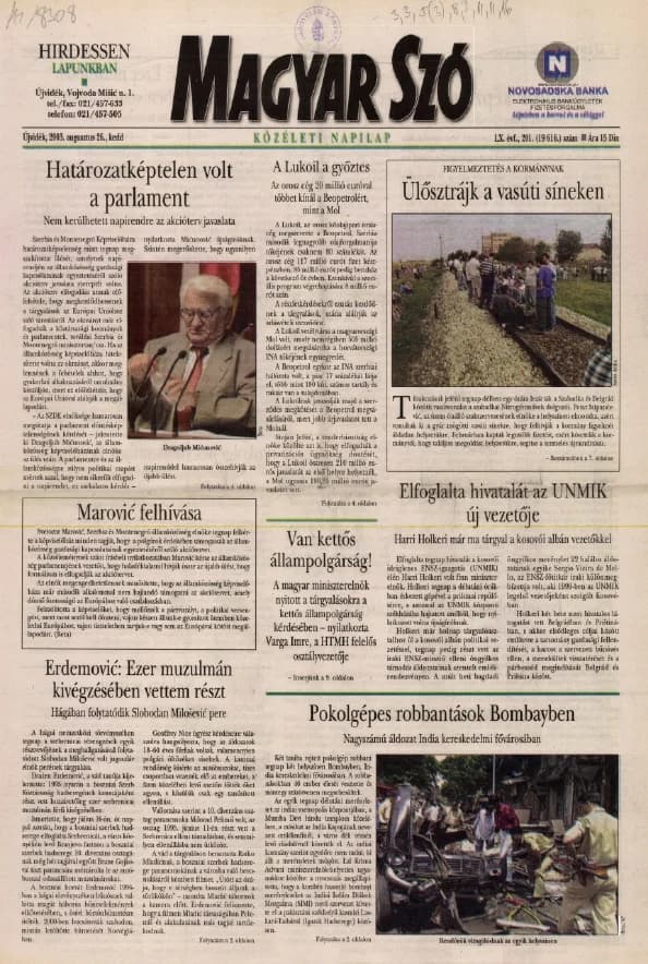 Magyar Szó, 60. évf. 2003. augusztus 26. 201. sz. 1–16. oldal
