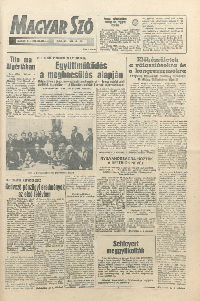 Magyar Szó, 34. évf. 1977. október 20. 289. sz.