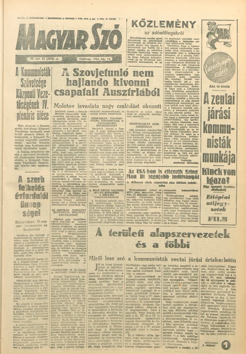Magyar Szó, 11. évf. 1954. február 14. 42. sz. 1–10. oldal
