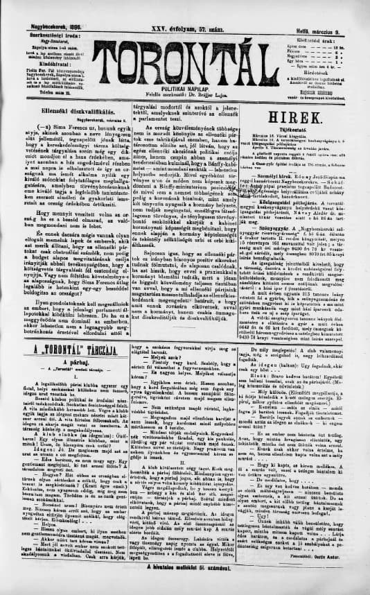 Torontál, 25. évf. 1896. március 9. 57. sz.